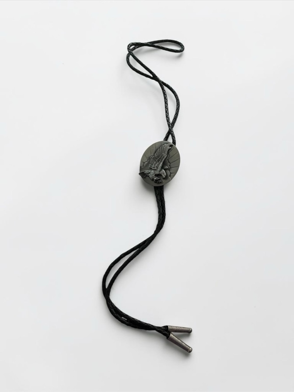 Black Western Bolo Tie with Eagle Slide - Picture 3 of 10